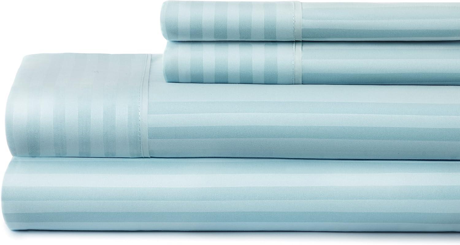 California King Aqua Striped Microfiber 4-Piece Sheet Set