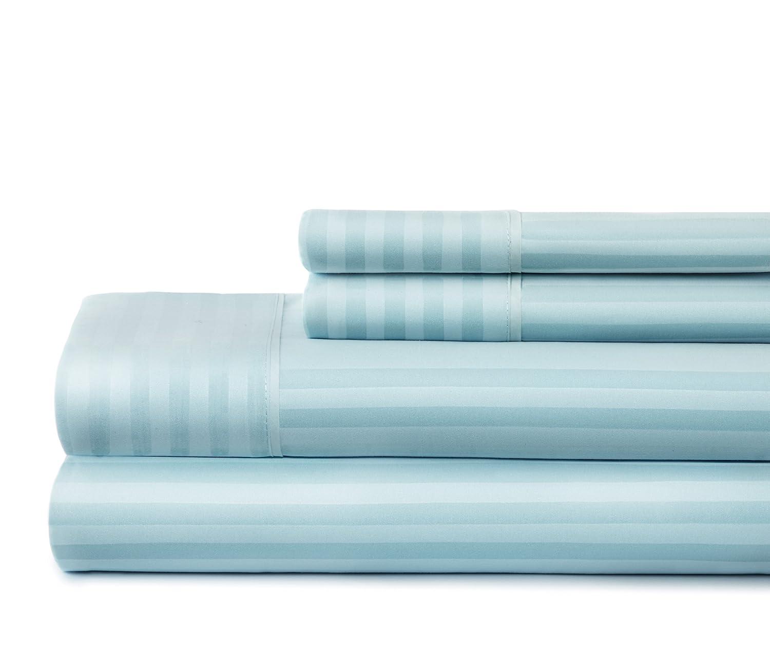 California King Aqua Striped Microfiber 4-Piece Sheet Set