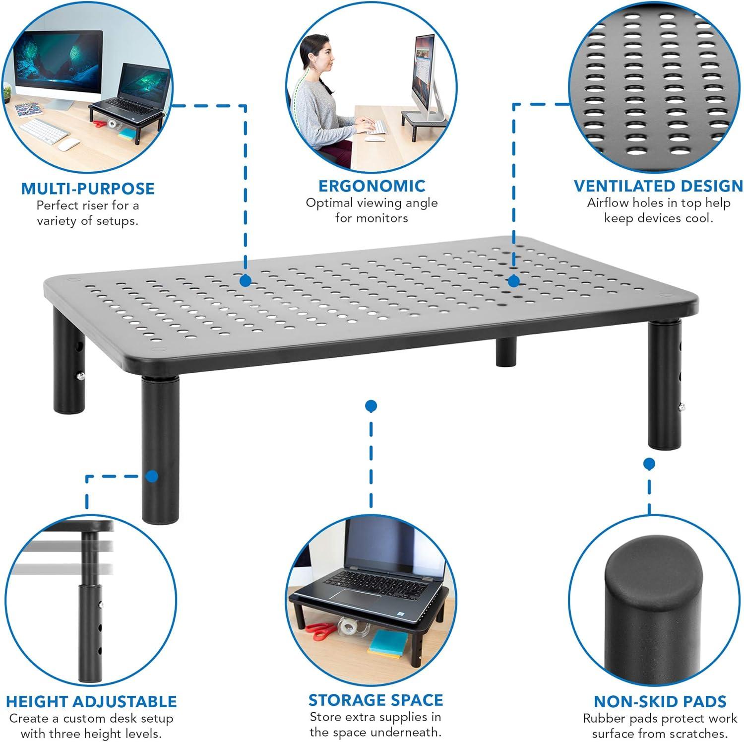 Mount-It! Height Adjustable Single Monitor Riser | Metal Mesh Computer Screen Platform | Desktop Riser for Laptop Monitor & Printer | 44 Lbs. Capacity