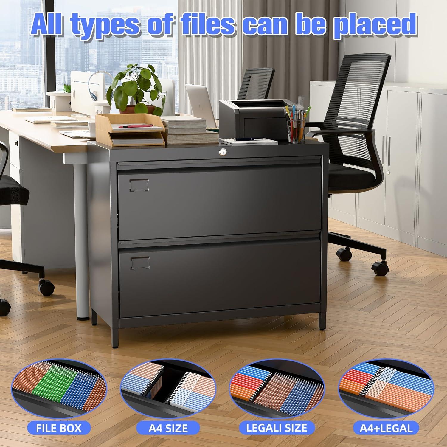 3 Drawer File Cabinet with Lock Metal Vertical File Cabinet Office Home Narrow File Cabinet for A4 Legal/Letter Size,Assembly Required (Black, 3 Drawers-Vertical)