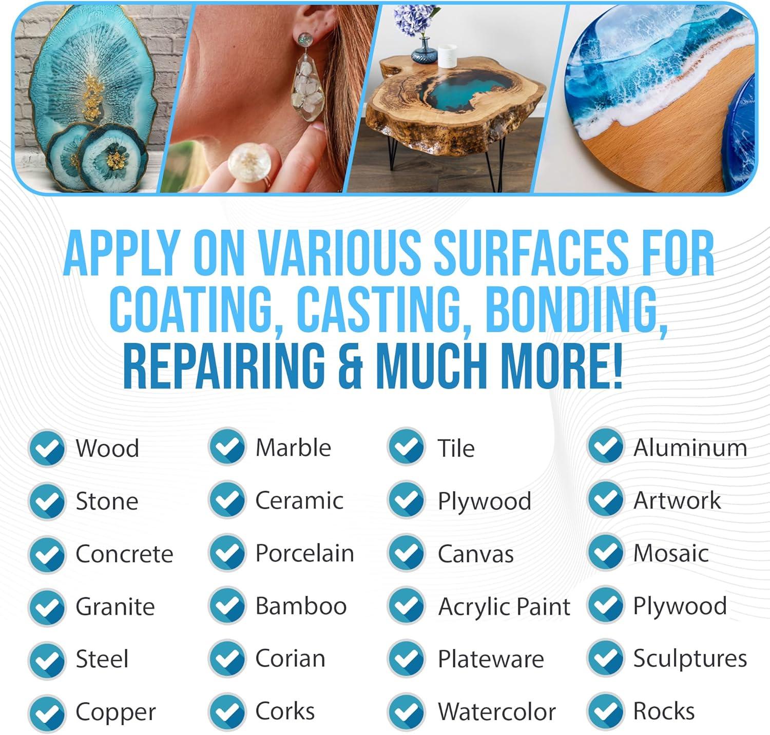 Epoxy Resin 8 oz Kit | 1:1 Crystal Clear Resin and Hardener for Super Gloss Coating | for Bars, Tabletop, Art, Jewelry, Casting Molds | Safe for Use on Wood, Metal, Stone, Plastic, Marine Sealer