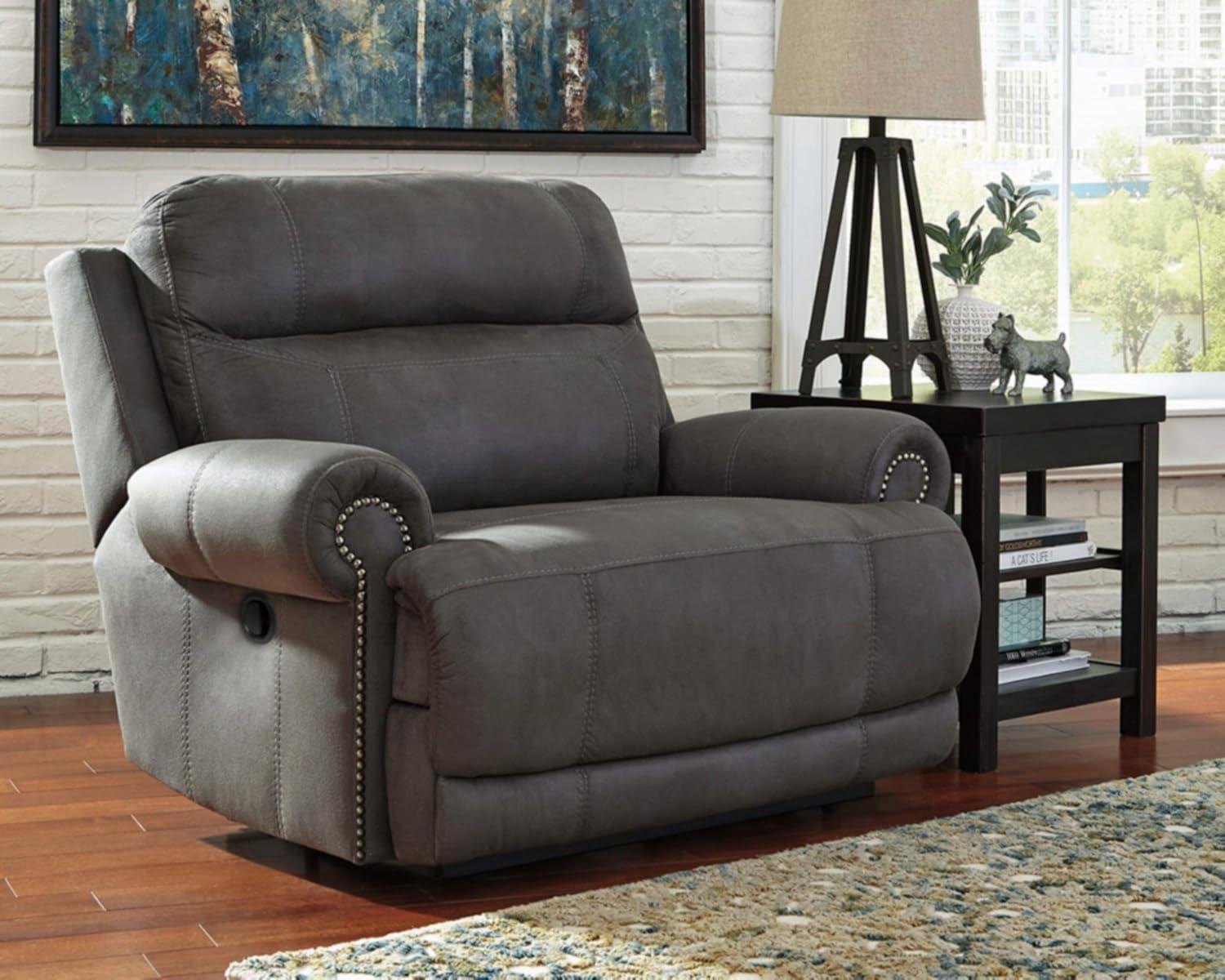 Signature Design by Ashley Austere Faux Leather Zero Wall Recliner in Gray