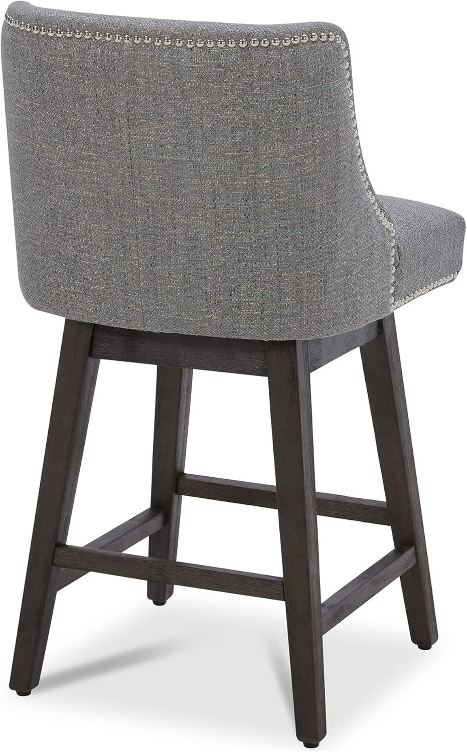 Fog Gray Fabric Swivel Counter Height Bar Stools with Nailhead Trim, Set of 2