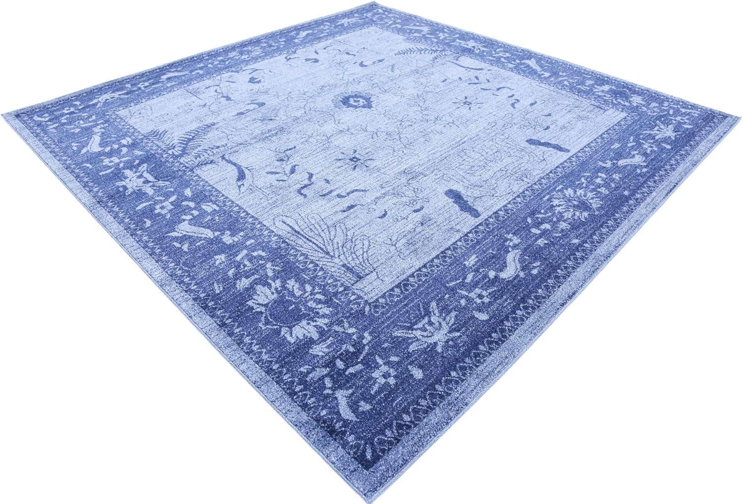 Unique Loom La Jolla Collection Area Rug - Floral (8' Square Blue/Navy Blue)