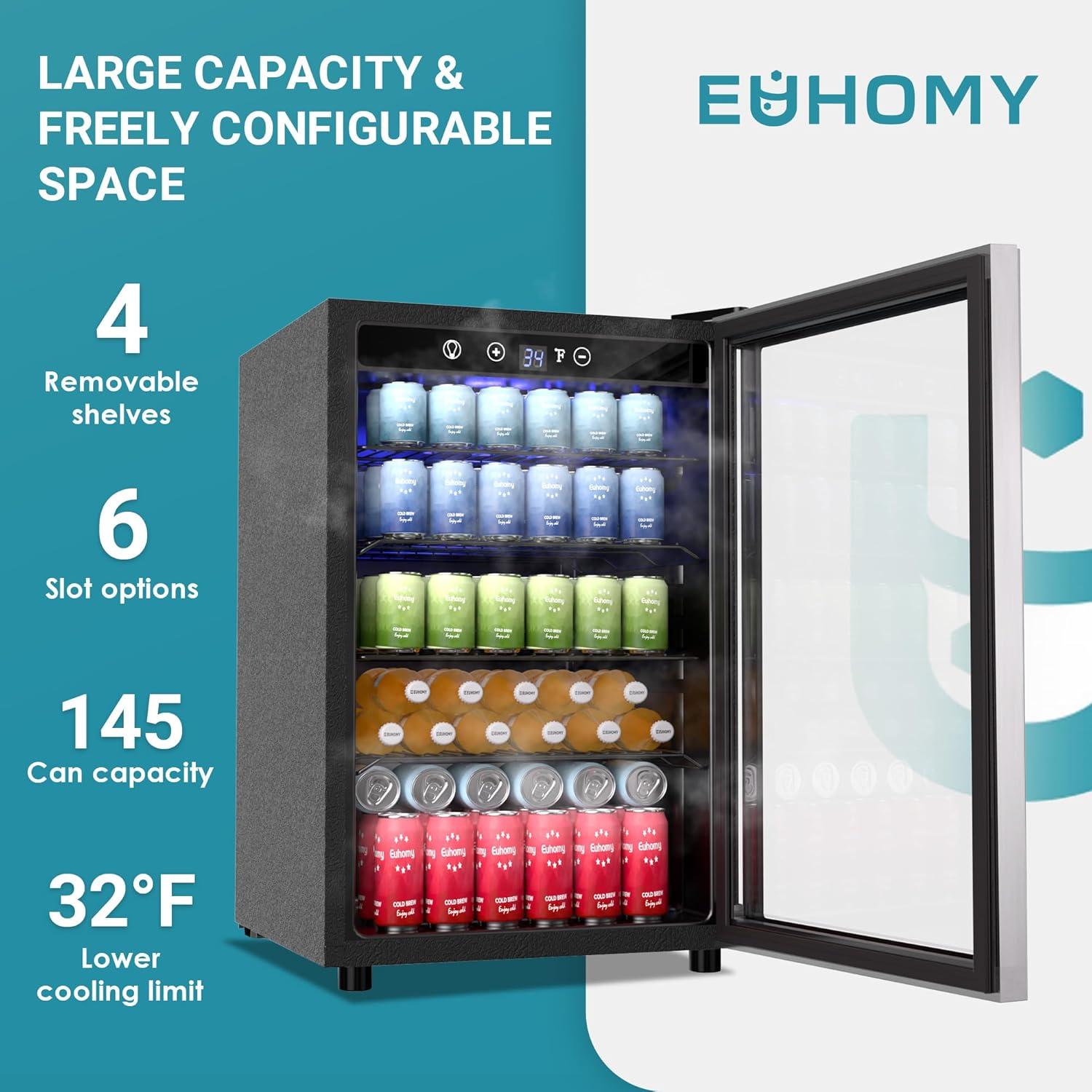 ZenZone 4.5 Cu.ft Beverage Refrigerator and Cooler, 145 Can Mini fridge with Glass Door for Soda Beer Wine, Small Drink Dispenser with Digital Adjustable Thermostat for Home Office Bar