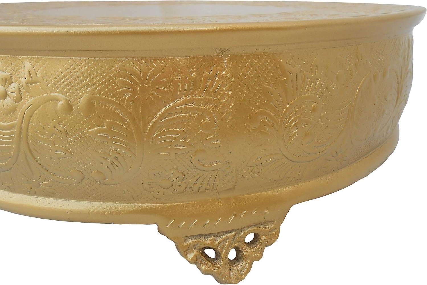 Efavormart 18 inch Gold Round Embossed Metal Cake Plateau Stand Riser Wedding Birthday Party Dessert Cake Pedestal Display Plate