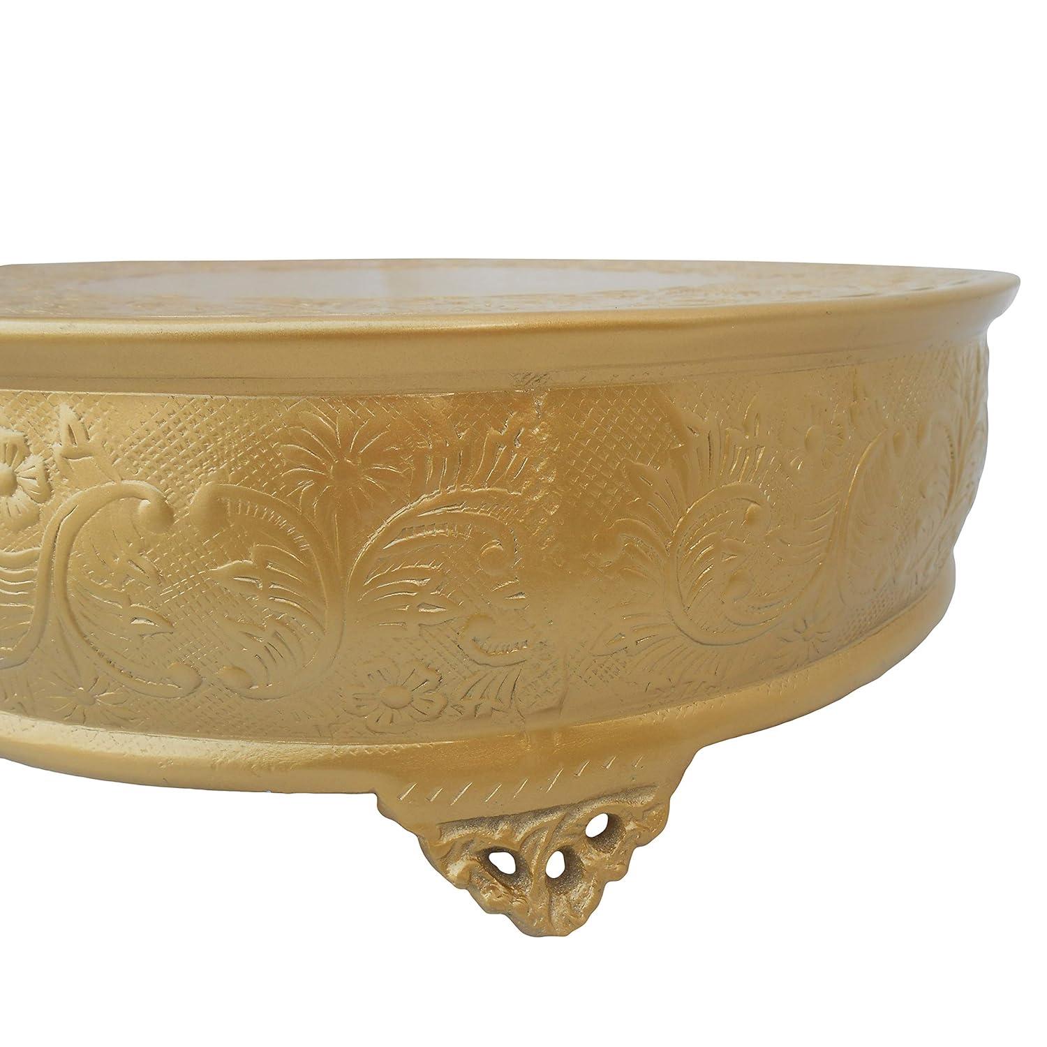 Efavormart 18 inch Gold Round Embossed Metal Cake Plateau Stand Riser Wedding Birthday Party Dessert Cake Pedestal Display Plate