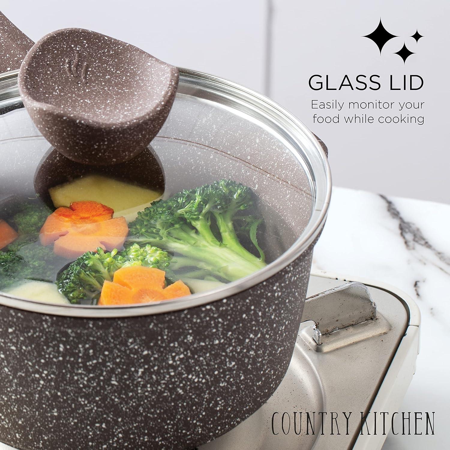 Country Kitchen Non-Stick Cast Aluminum Cookware Set - Durable Kitchen Cookware for Everyday Cooking, Chocolate Brown, 6 Pc.