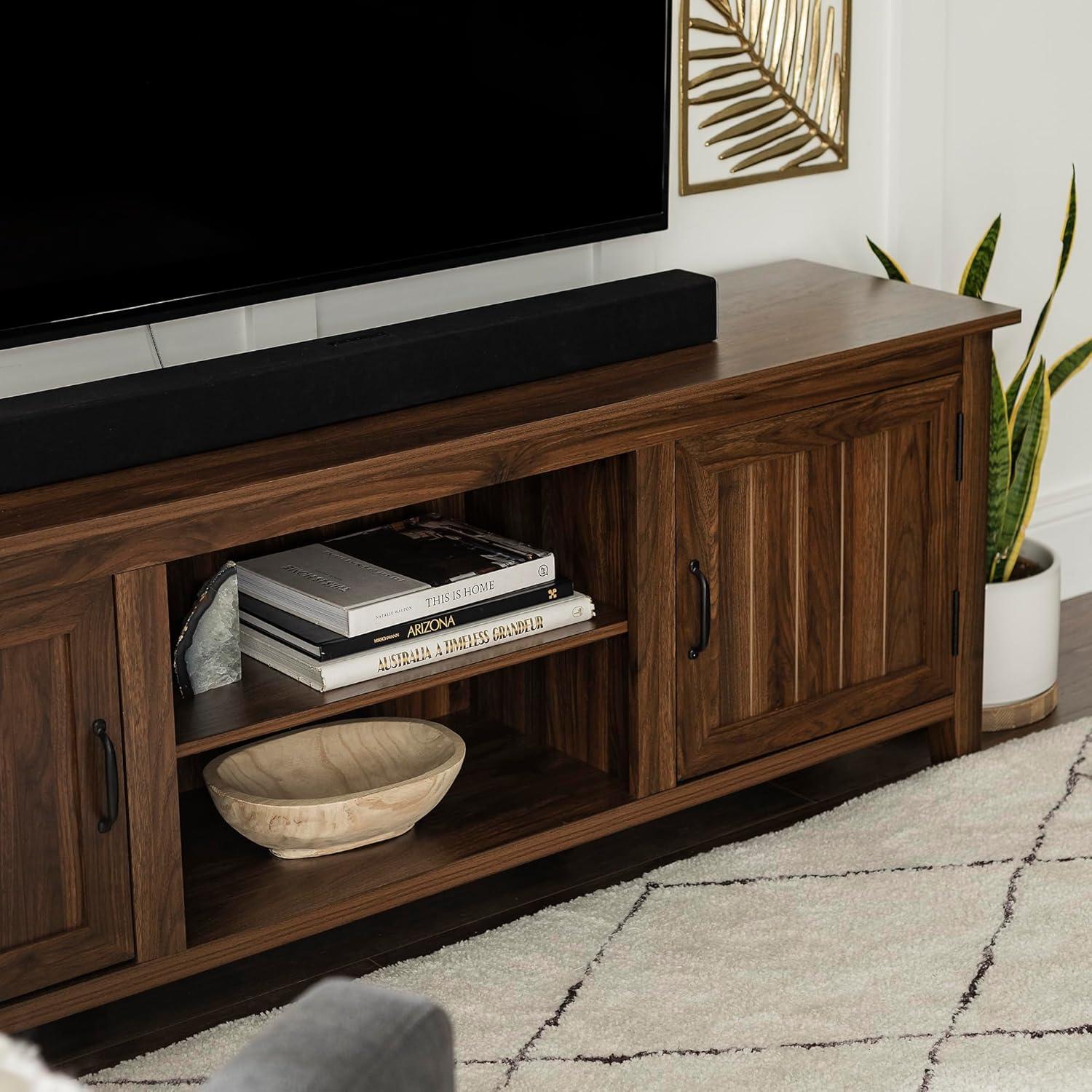 Walker Edison Farmhouse Grooved Door TV Stand for TVs up to 80", Dark Walnut