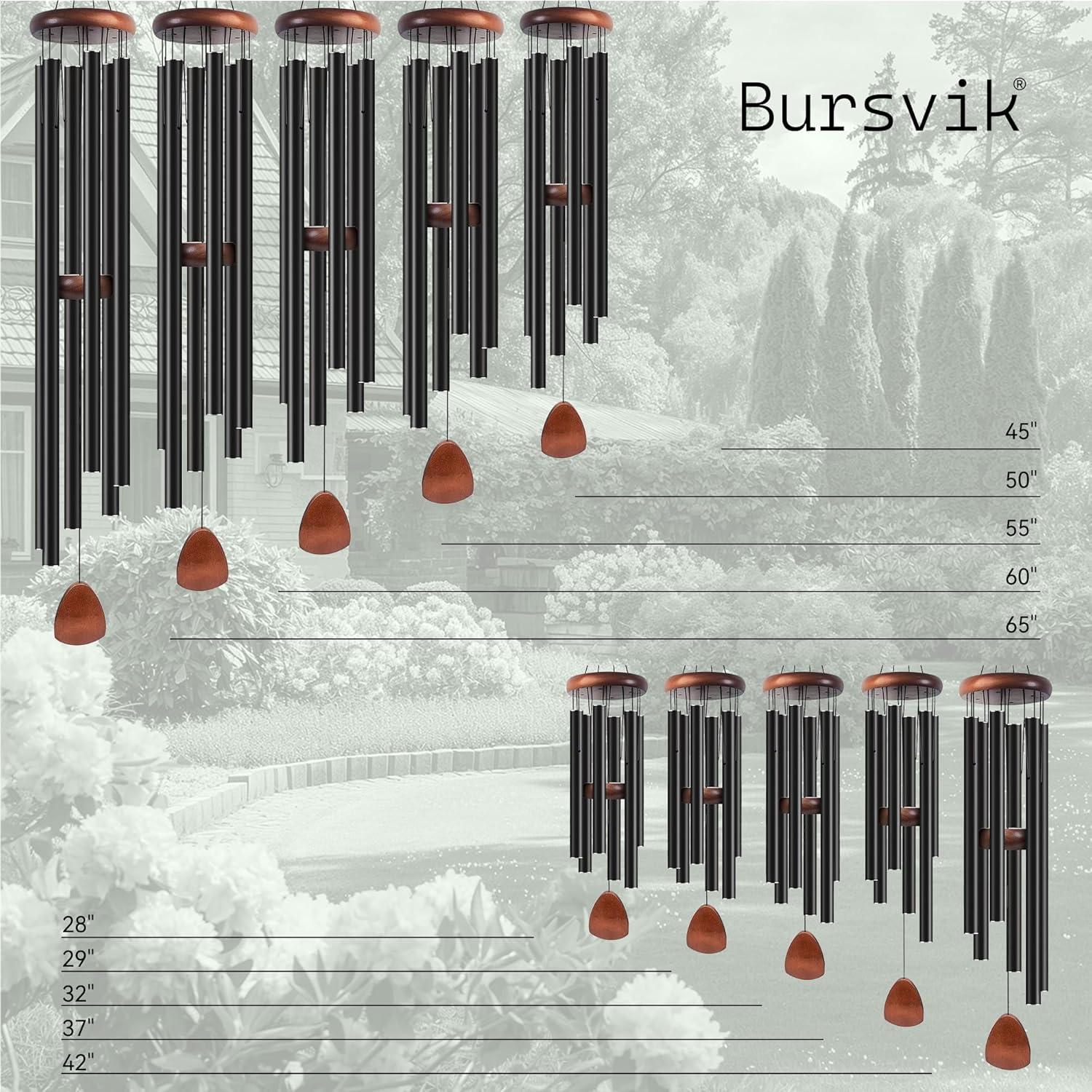 Large Black Aluminum and Pine Wind Chimes 37 Inches