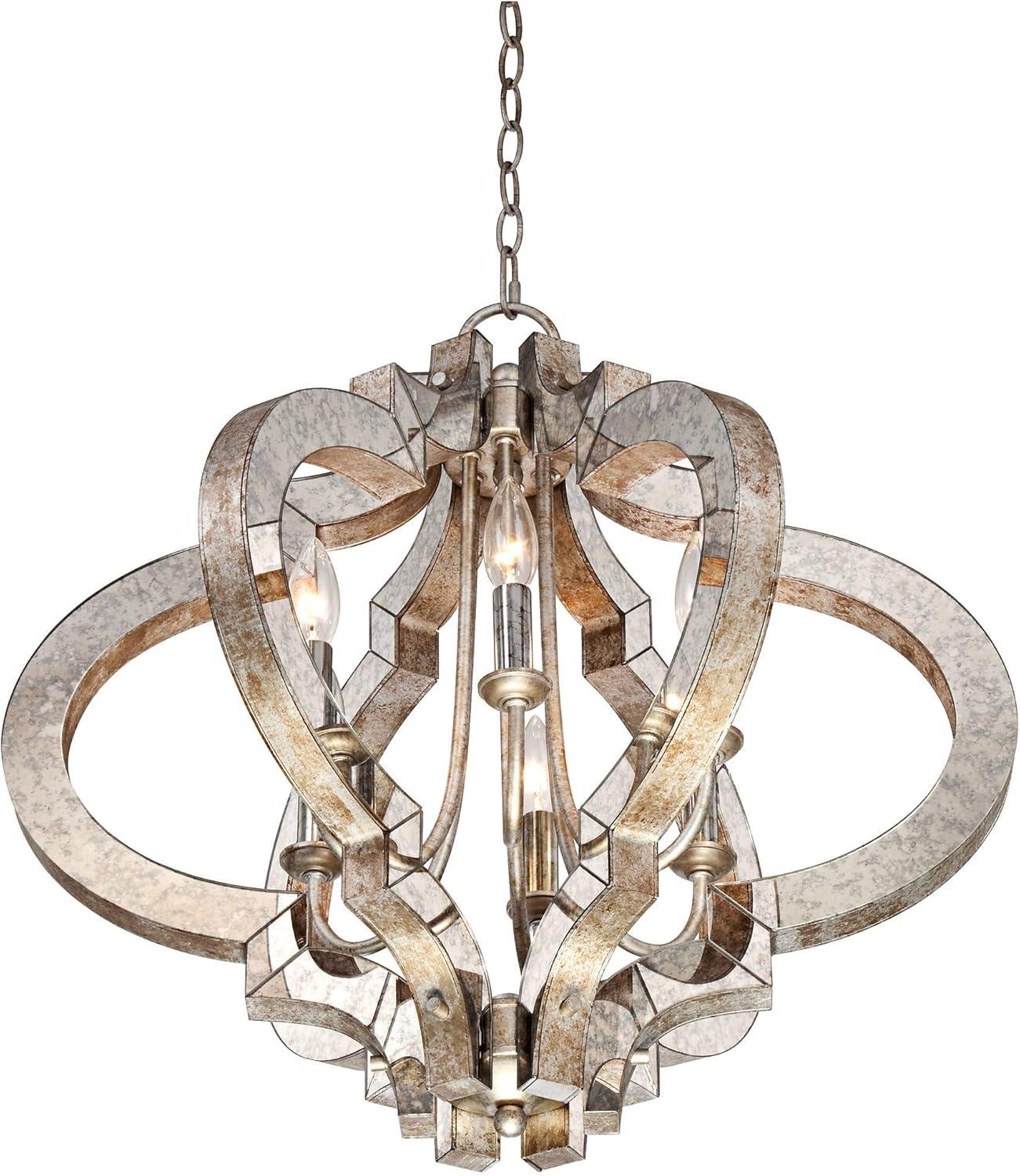 Possini Euro Design Ornament Aged Silver Gold Bronze Chandelier 23 1/4" Wide Industrial 6-Light Fixture for Dining Room Foyer Kitchen Island Entryway