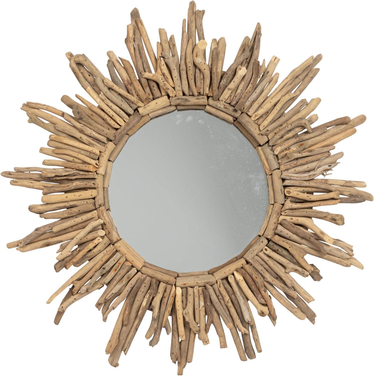 Creative Co-Op Round Driftwood Framed Sunburst Wall Mirror, Natural