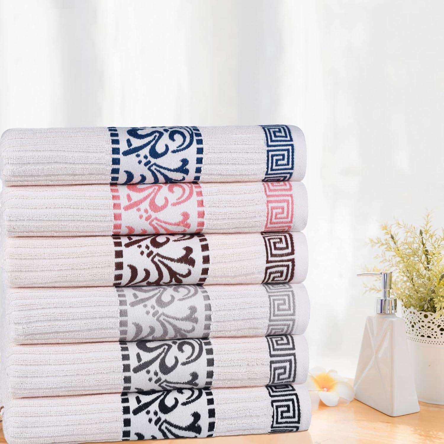 Superior Athens Cotton Greek Scroll Bath Towel Set of 4, Ivory-Coral