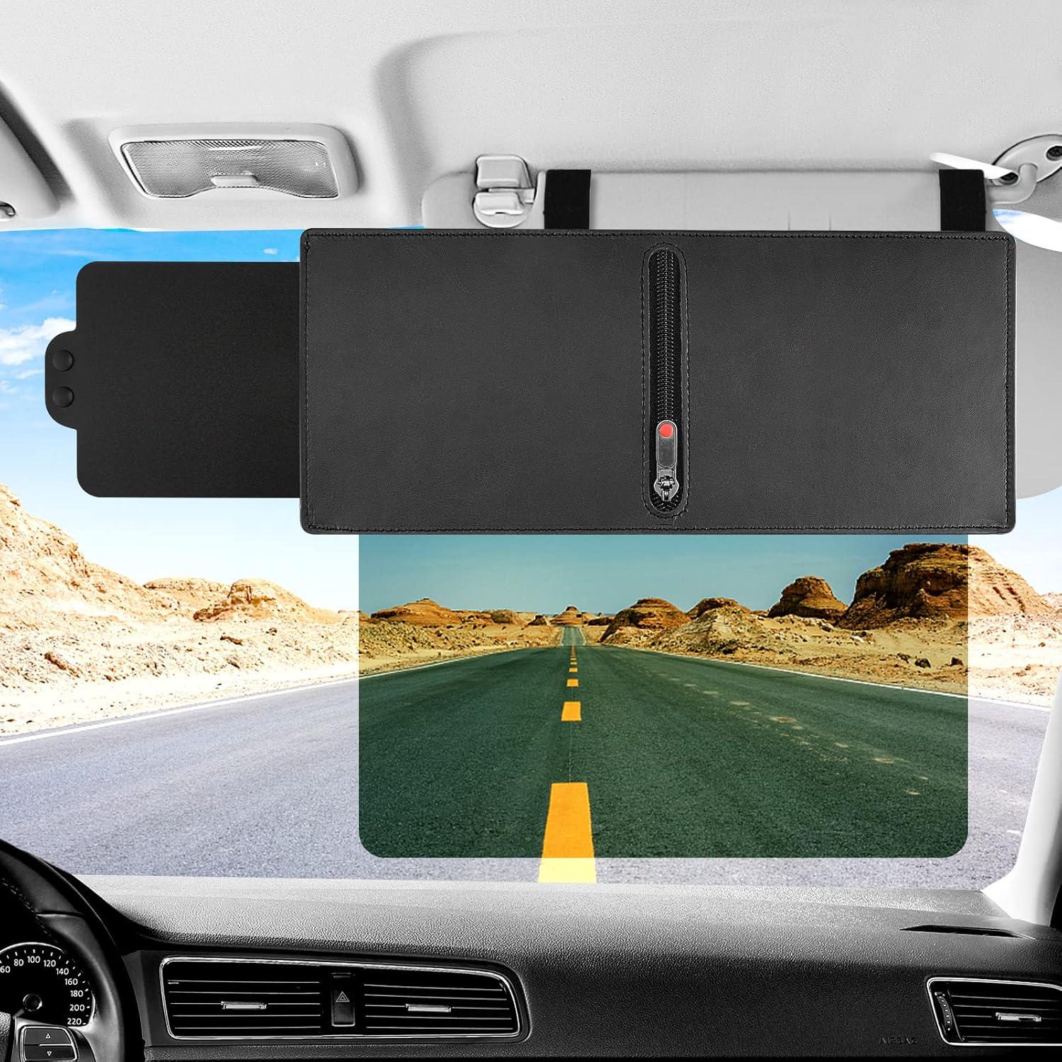 Car Visor Extender, Polarized Sun Visor Extender with Zipper, One Pull Down Sunshade & One Side Shade Sun Block Piece for Protection from Sun Glare, UV Rays, Universal for Most Cars (2 Pack)