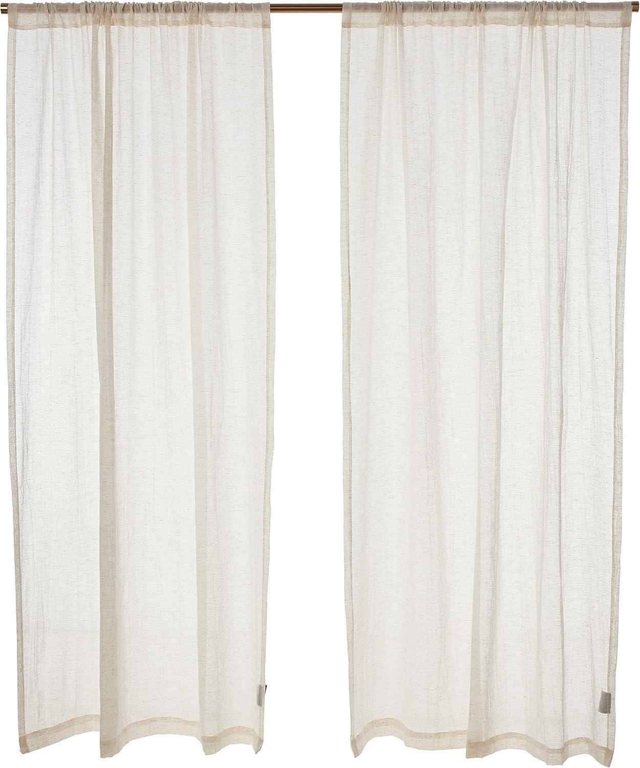 Natural Linen Blend Light-Filtering Rod Pocket Curtain Pair