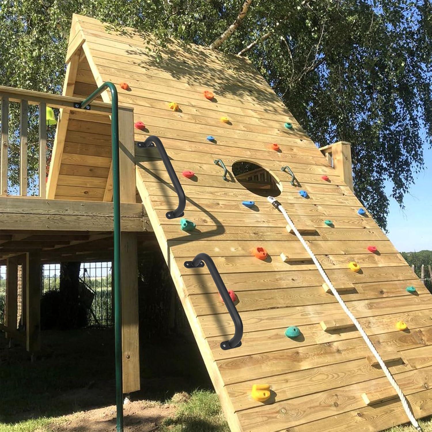 13'' Black Metal Playground Safety Handles Pack of 2 - Playset Handles, Swing Set Grab Handle, Playhouse Grab Bar, Hand Grip for Jungle Gym, Home Gym, Treehouse