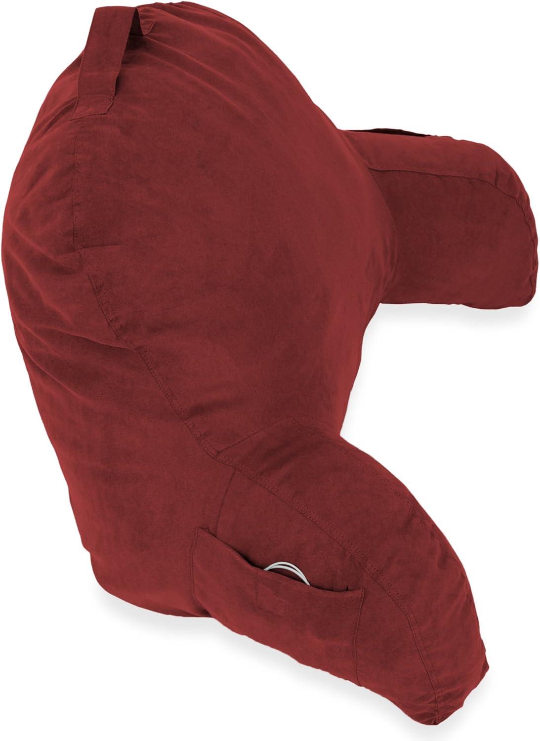 Deluxe Comfort Microsuede Bed Rest- Stuffed Fiberfill with Arms, Red