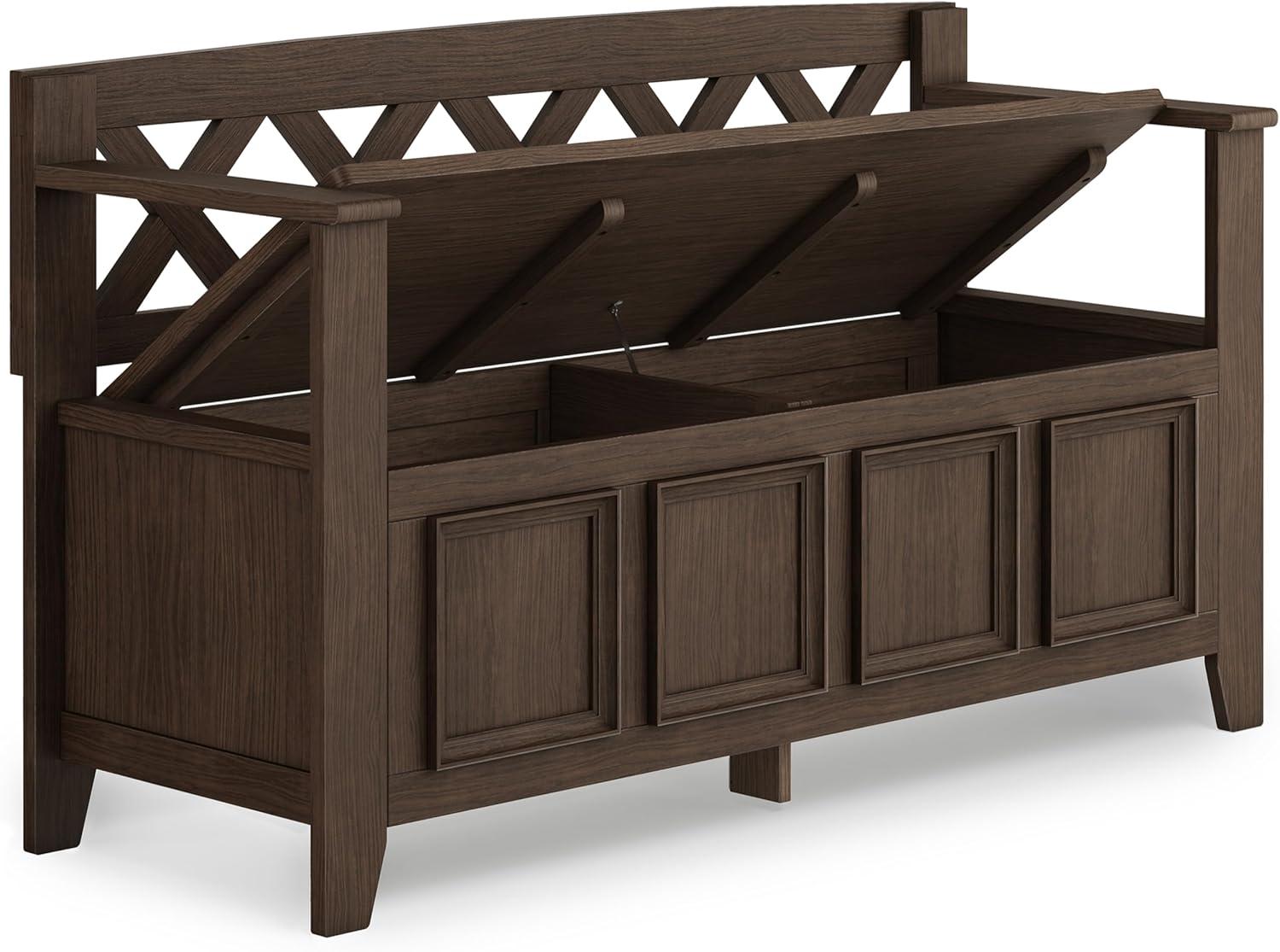 Simpli Home Amherst Solid Wood 48 inch Wide Transitional Entryway Storage Bench in Farmhouse Brown