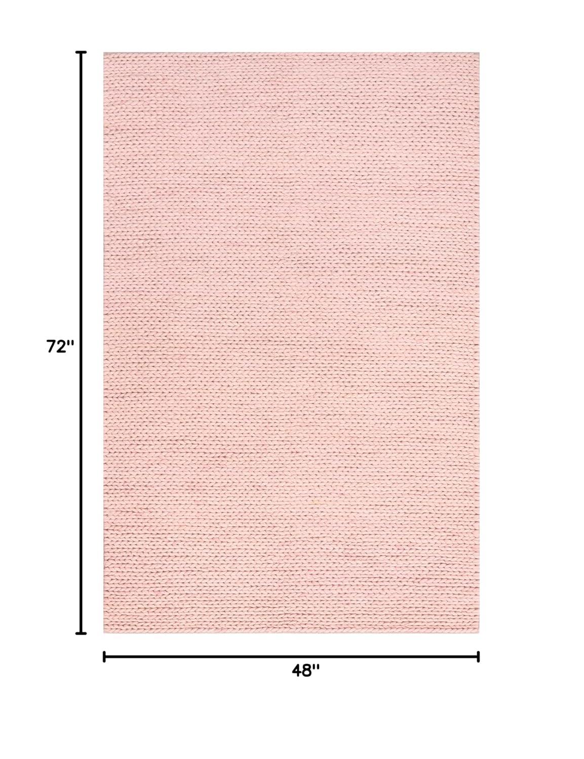 Nuloom 4x6 Penelope Wool Braided Handmade Indoor Area Rug, Pink, Solid Rustic Farmhouse Style, For Bedroom, Living Room, Hallway, Entryway