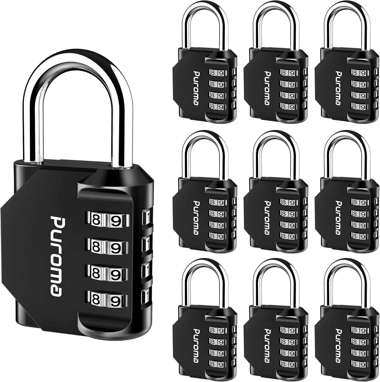 10 Pack Combination Lock Resettable 4 Digit Combination Padlock Waterproof Locker Locks Small Combo Locks Outdoor for School Gym Locker Fence Toolbox Gate Case Hasp Cabinet Storage (Black）