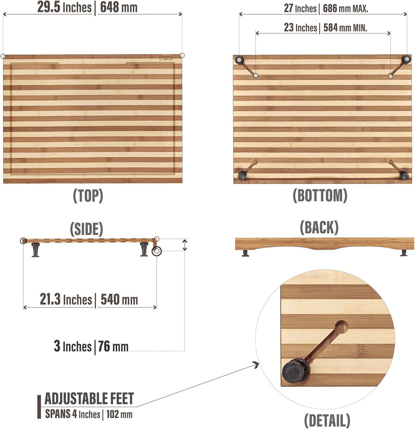 Prosumer s Choice Bamboo Stovetop Cover Noodle Preparation and Cutting Board with Handles and Feet