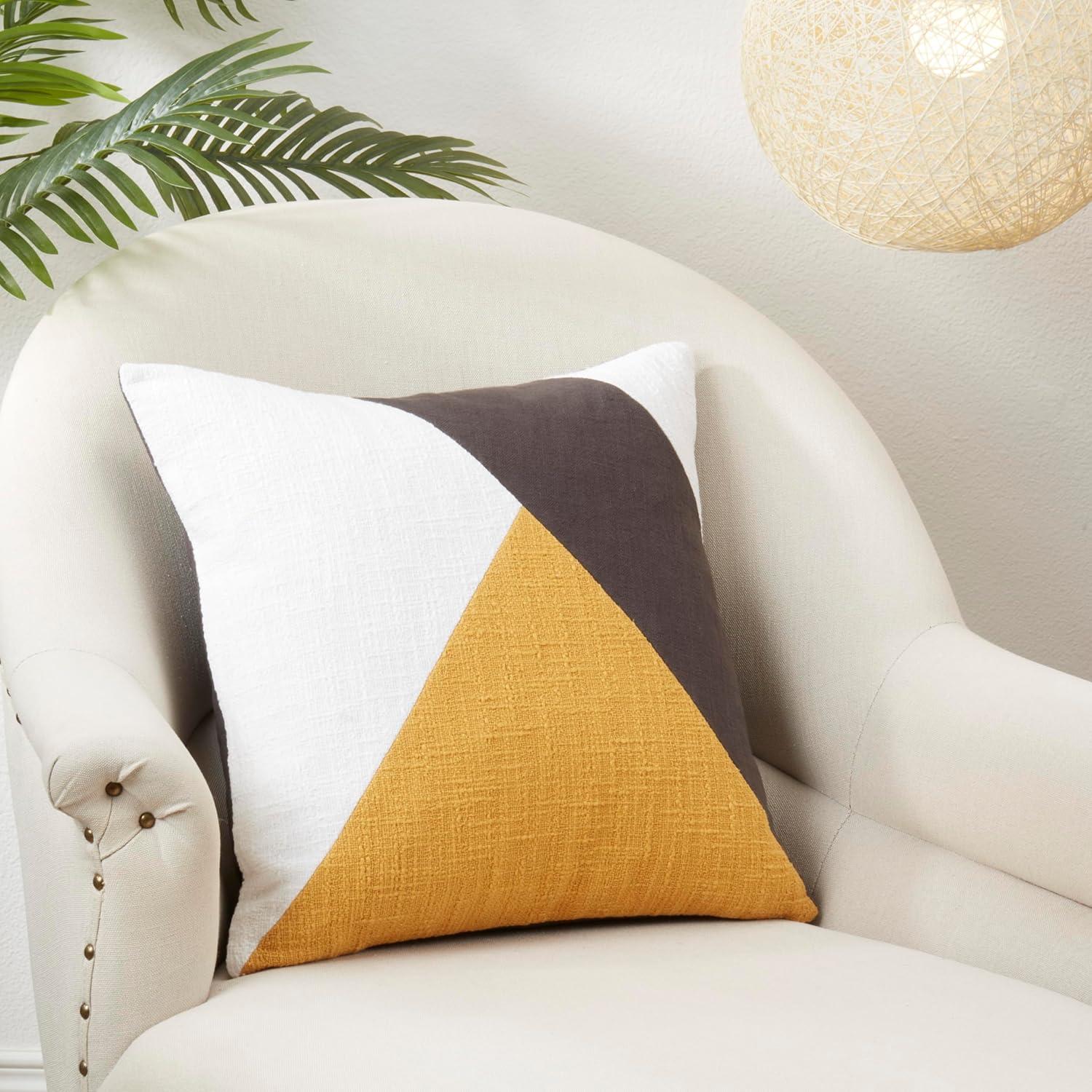 Mustard and Black Geometric Cotton Throw Pillow with Duck Feather Fill