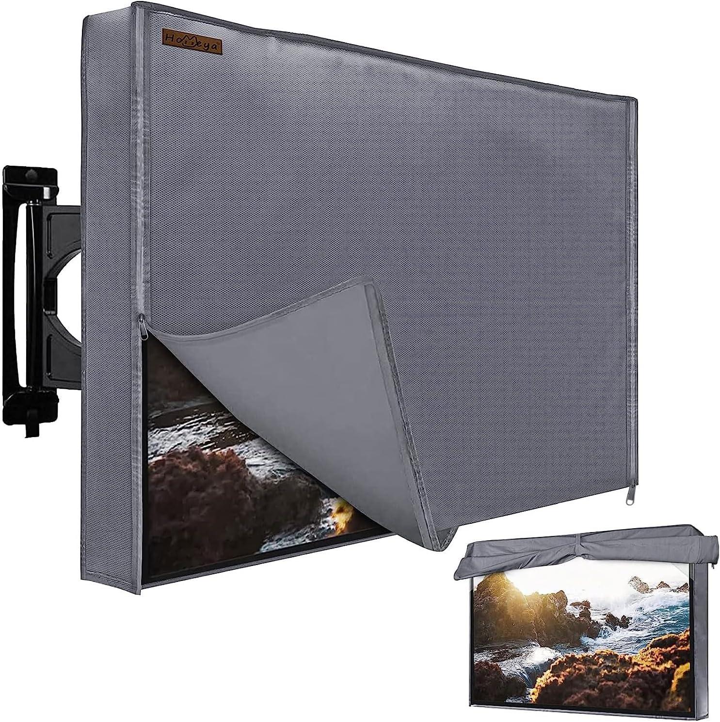 Outdoor TV Cover 41-43 Inches, HOMEYA 600D Heavy Duty Weatherproof TV Enclosure with Front Flap, Waterproof Zipper+Bottom Cover, for Outside LED LCD Flat Screen TVs-Cover Size 40.5''L x 24''H x 4.5"W