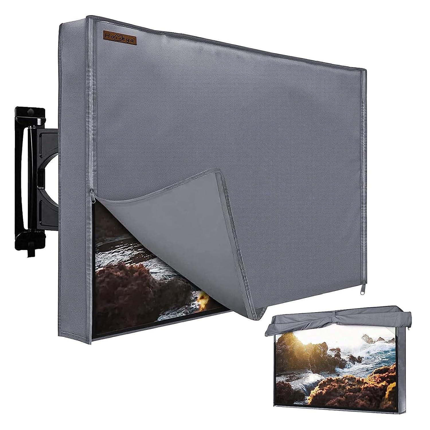 Outdoor TV Cover 41-43 Inches, HOMEYA 600D Heavy Duty Weatherproof TV Enclosure with Front Flap, Waterproof Zipper+Bottom Cover, for Outside LED LCD Flat Screen TVs-Cover Size 40.5''L x 24''H x 4.5"W