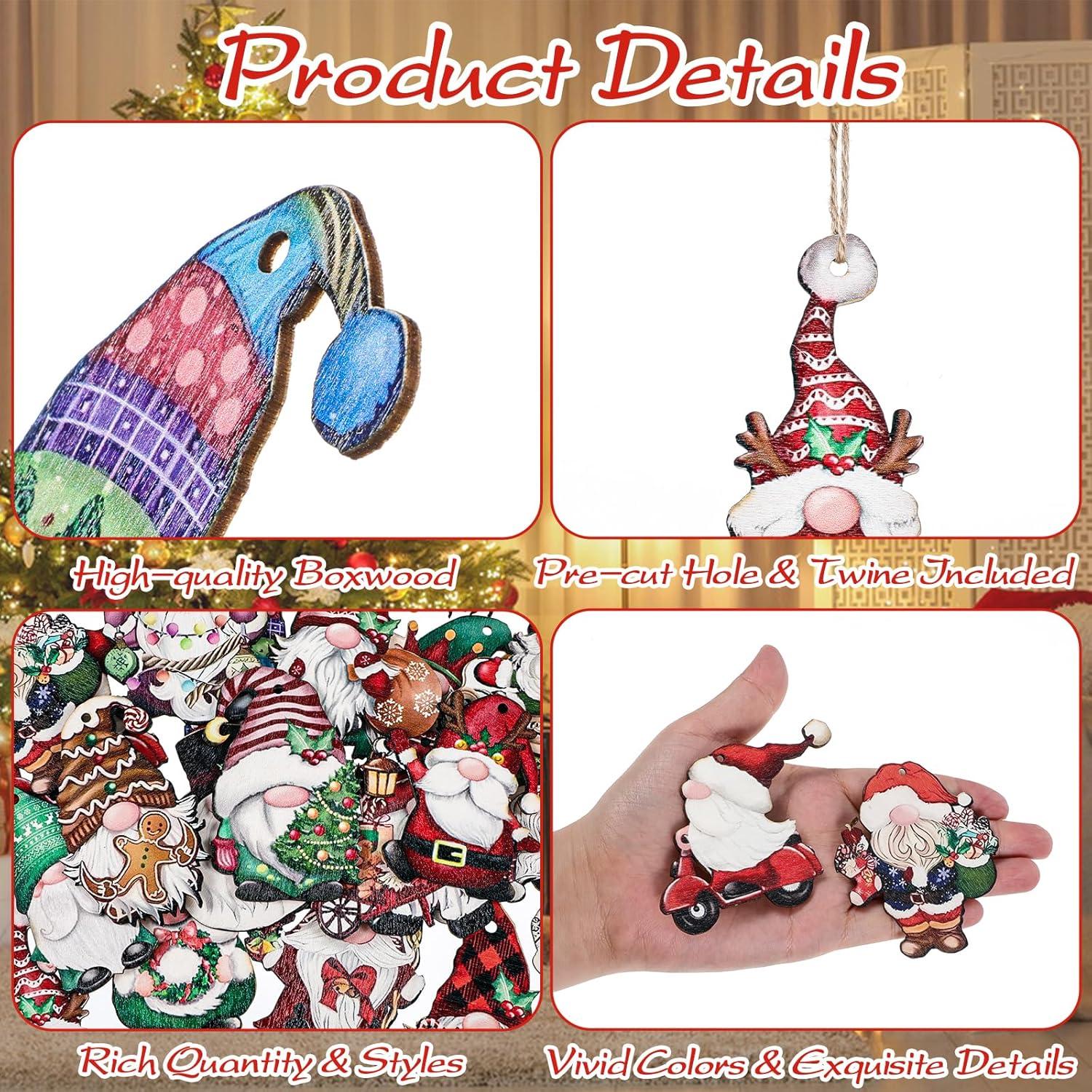 24pcs Gnome Christmas Ornaments Set - Festive Decorations with Wooden Gnomes for Tree Adornments & Ultimate Holiday Celebration Accessories