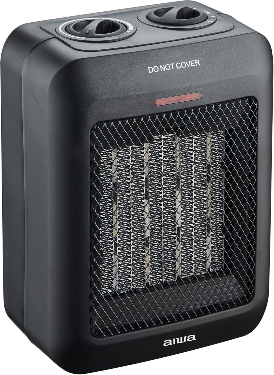 Aiwa 1500W Small Ceramic Room Heater, Overheat Protection, Tip over Auto Shutoff - Black