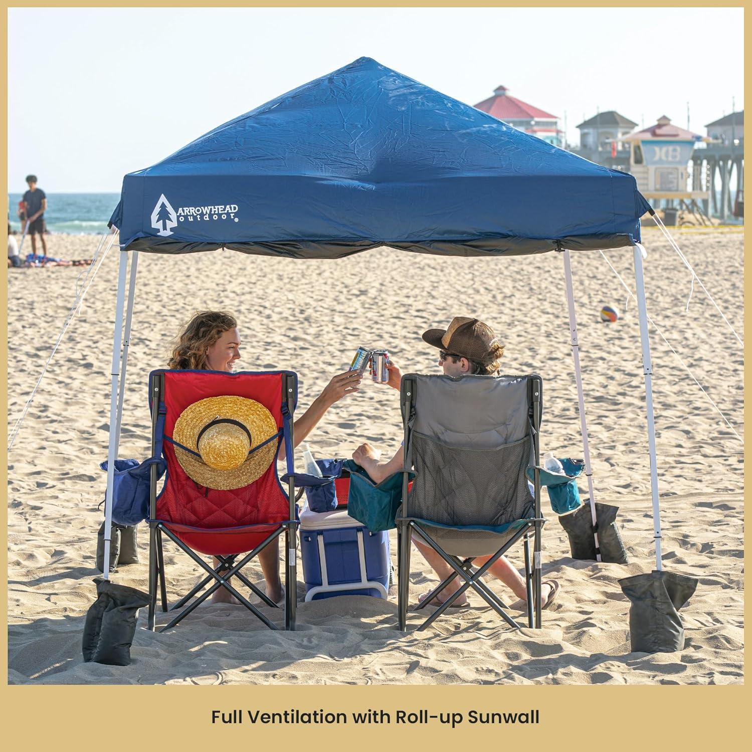 ARROWHEAD OUTDOOR KGS0397U Backpack Pop-up Canopy with Sunwall, Sand Bags, Guide Ropes, Ground Stakes, 6'x6' / 8'x8' Top to Bottom - Blue