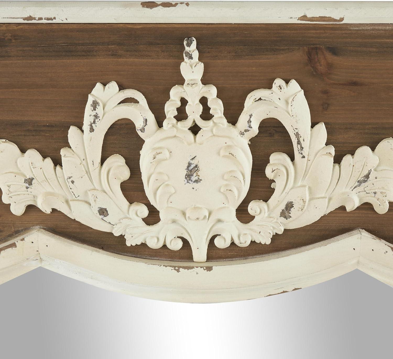 Ophelia & Co. Eberhart Wood Vintage Inspired Acanthus Scroll Floral Brown Wall Mirror with Distressed Cream Accents