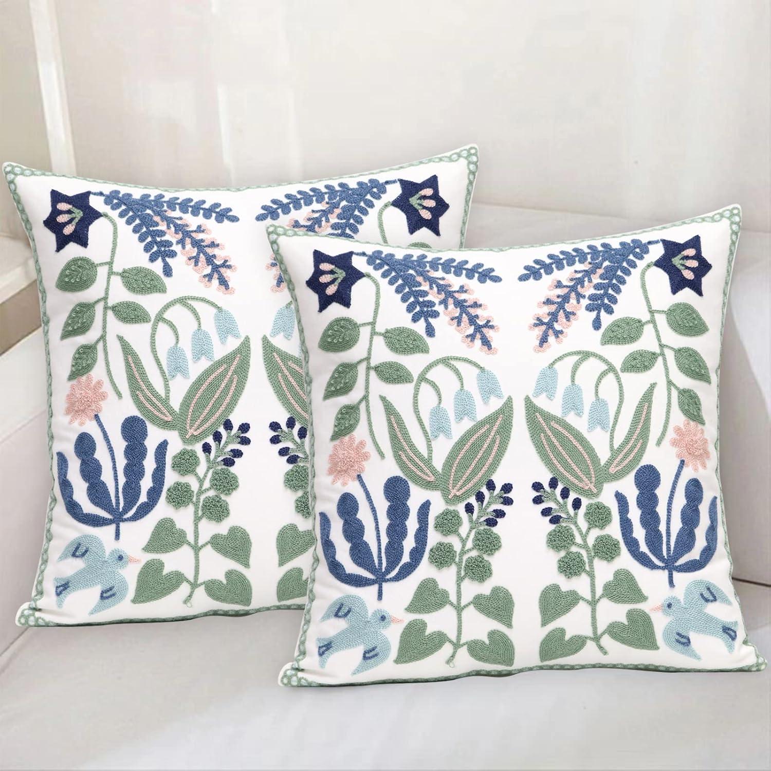 Embroidered Floral Cotton Euro Throw Pillow Set