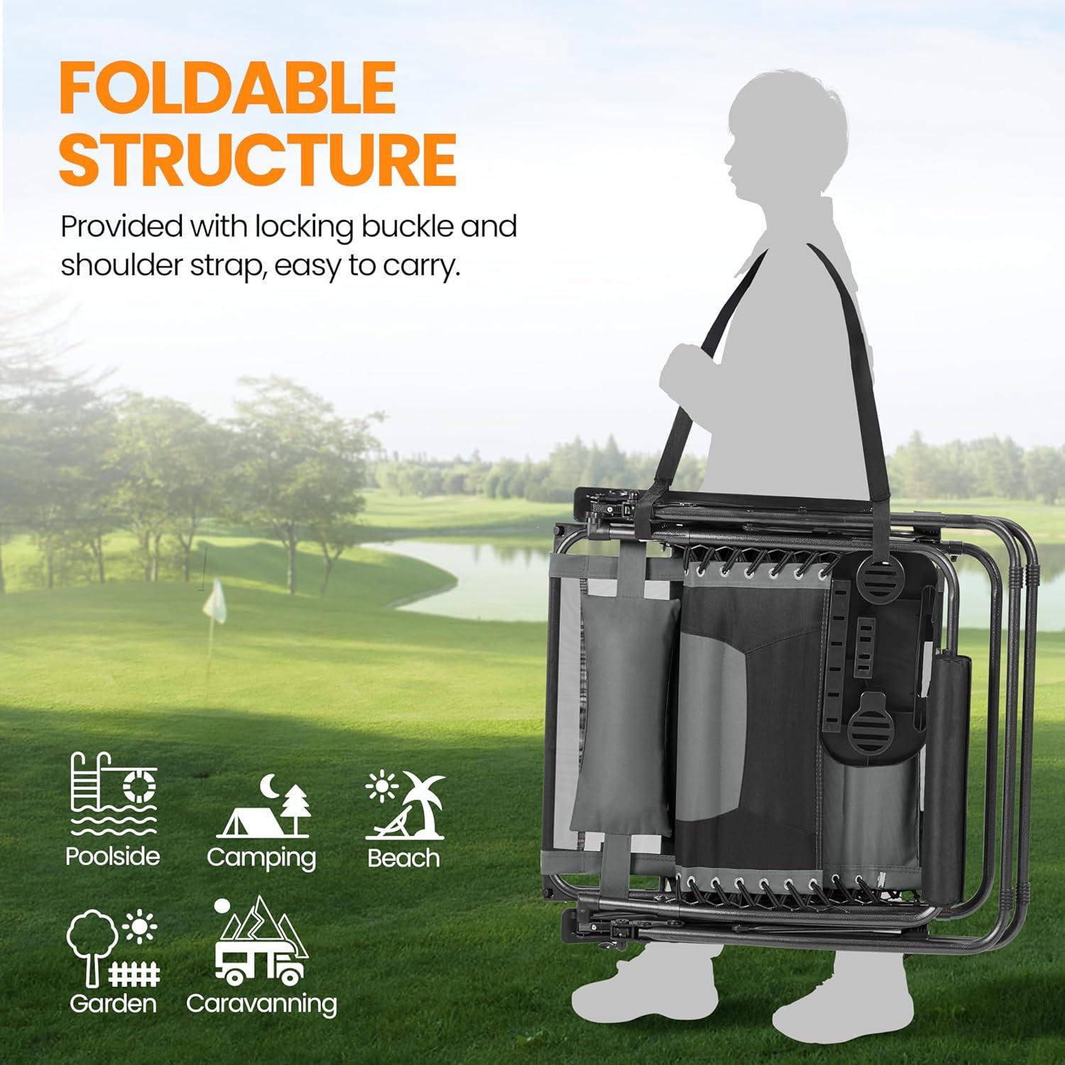 Yaheetech 29in Zero Gravity Chair, Adjustable Patio Padded Anti Gravity Recliner Foldable Outdoor Lounger with Cup Holder Tray, Canopy Shade and Headrest for Beach Camping Gray/Black/1