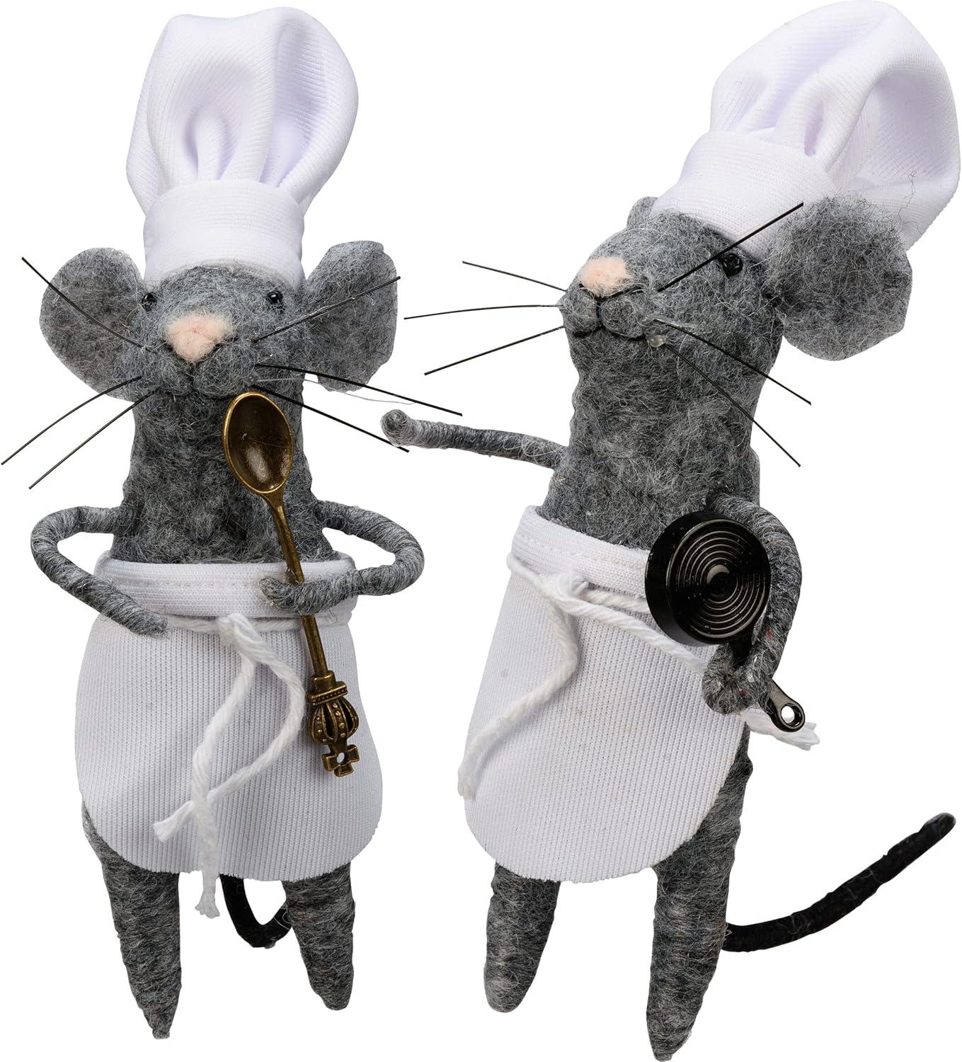 Gray Felt Chef Mice Collectible Figurine Set