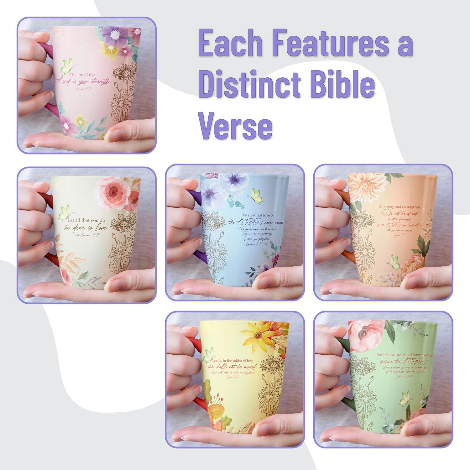 BTaT- Christian Coffee Cups, Set of 6, 12oz, Bible Verse Mugs, Inspirational Set for Women, Scripture Coffee Cups, Christian Gifts