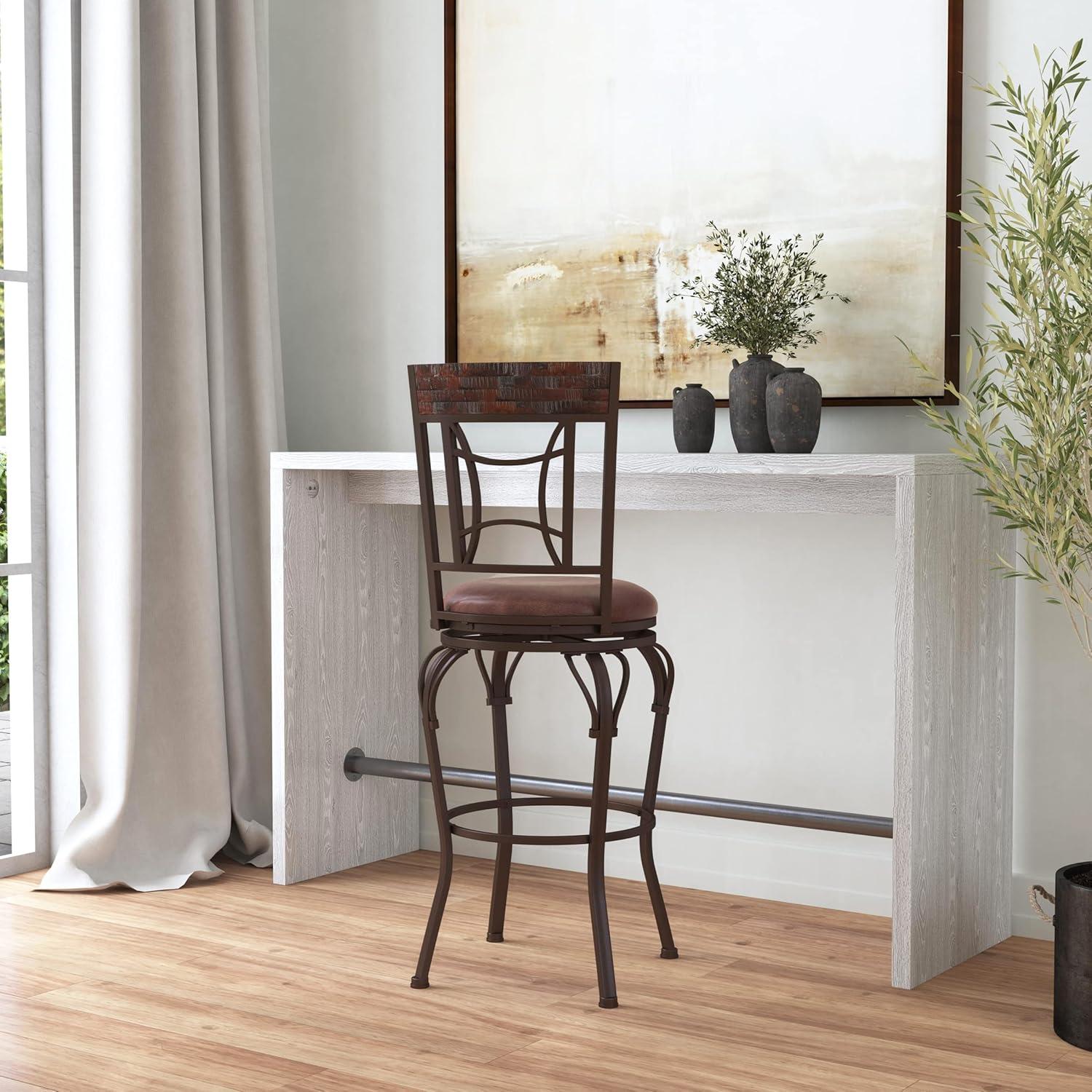 Traditional Dark Chestnut Swivel Bar Stool with Antique Brown Leather