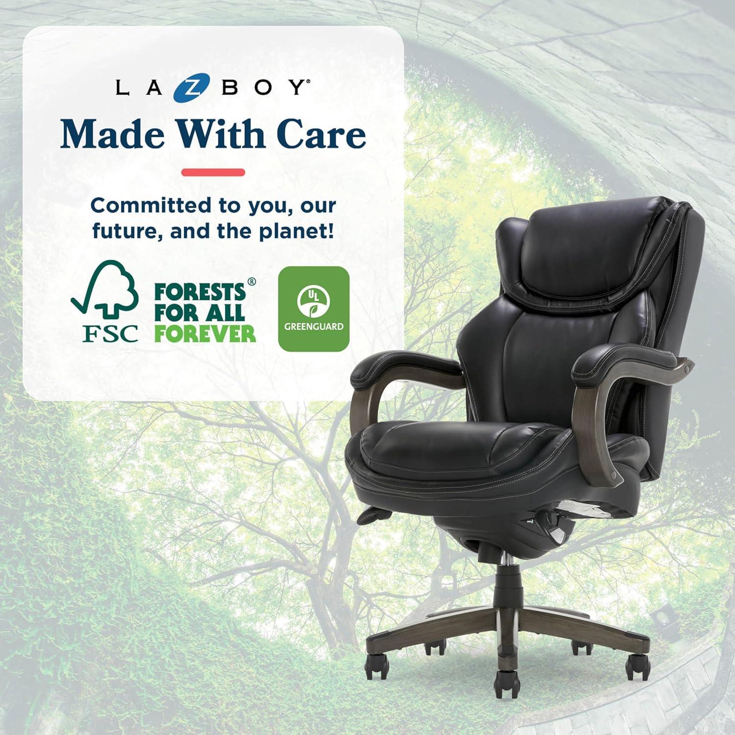La-Z-Boy La-Z-Boy Harnett Big and Tall Executive Office Chair, Ergonomic High-Back Chair with Solid Wood Arms, ComfortCore with Memory Foam Cushions, Bonded Leather