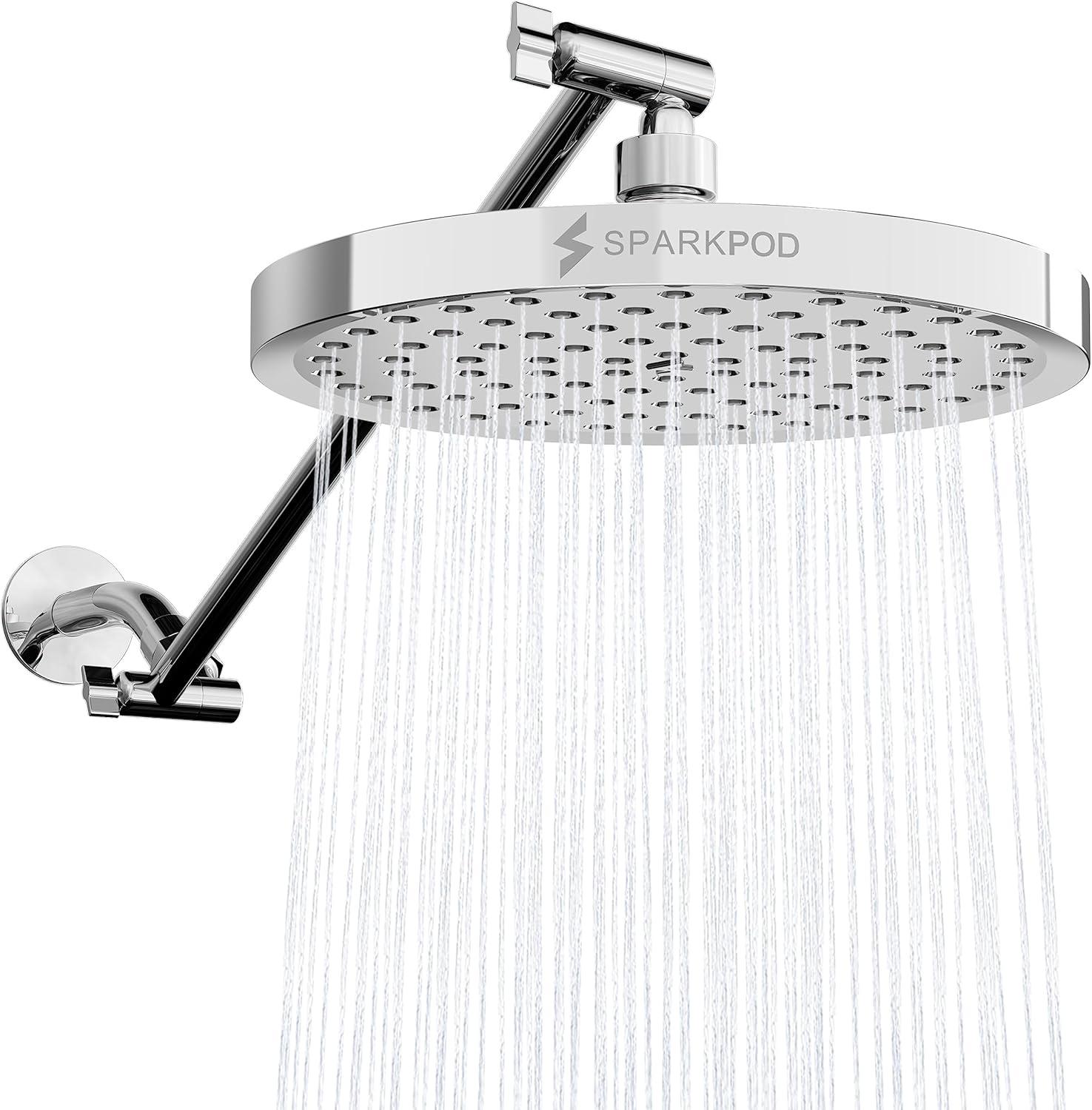 Round Rain Shower Head With Shower Head Extension Arm - High Pressure Rain - Luxury Modern Look - No Hassle Tool-Less 1-Min Installation (11" Shower Arm Extension, Luxury Polished Chrome)