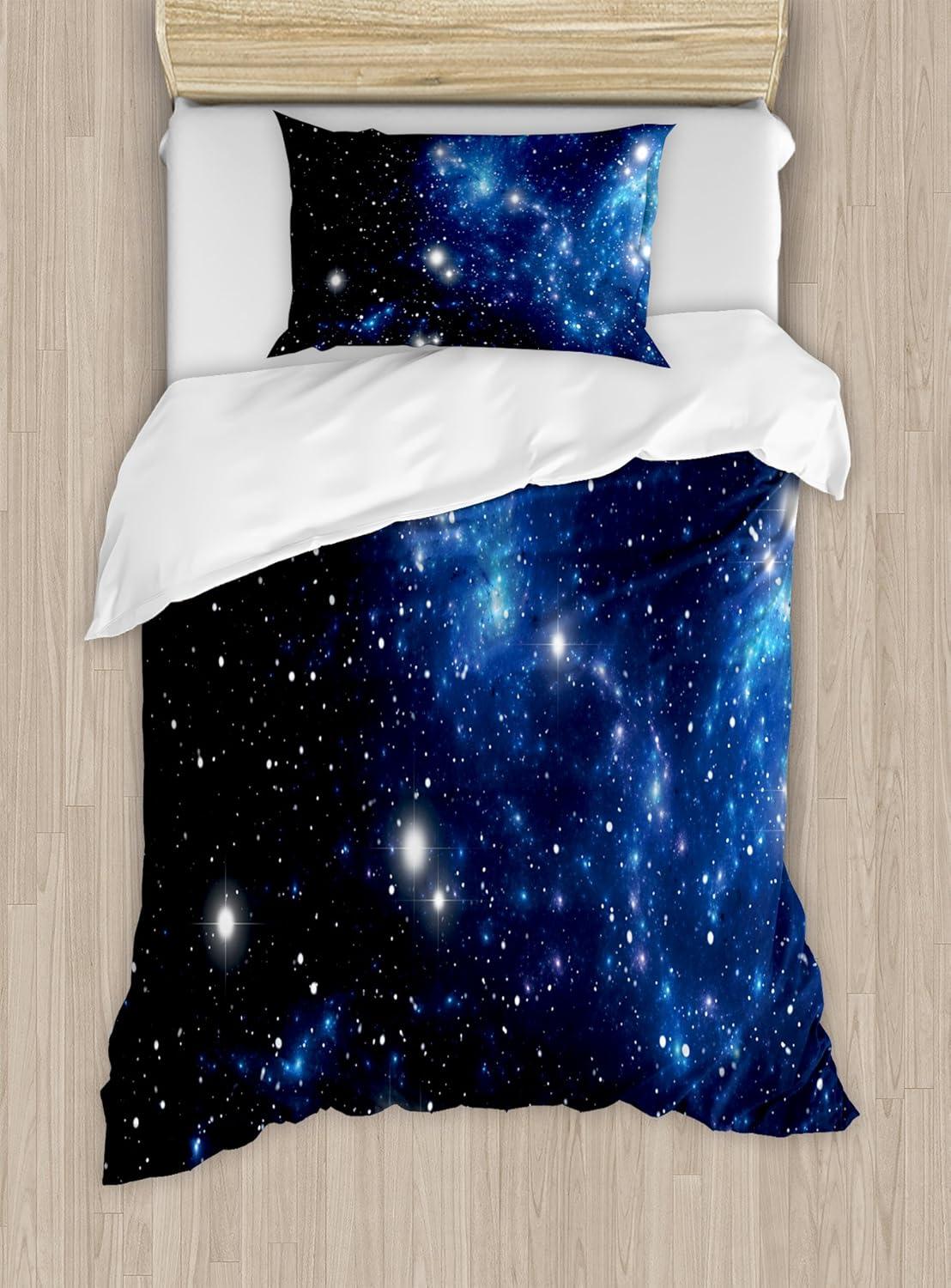 Twin Blue Black Microfiber Constellation Duvet Cover Set