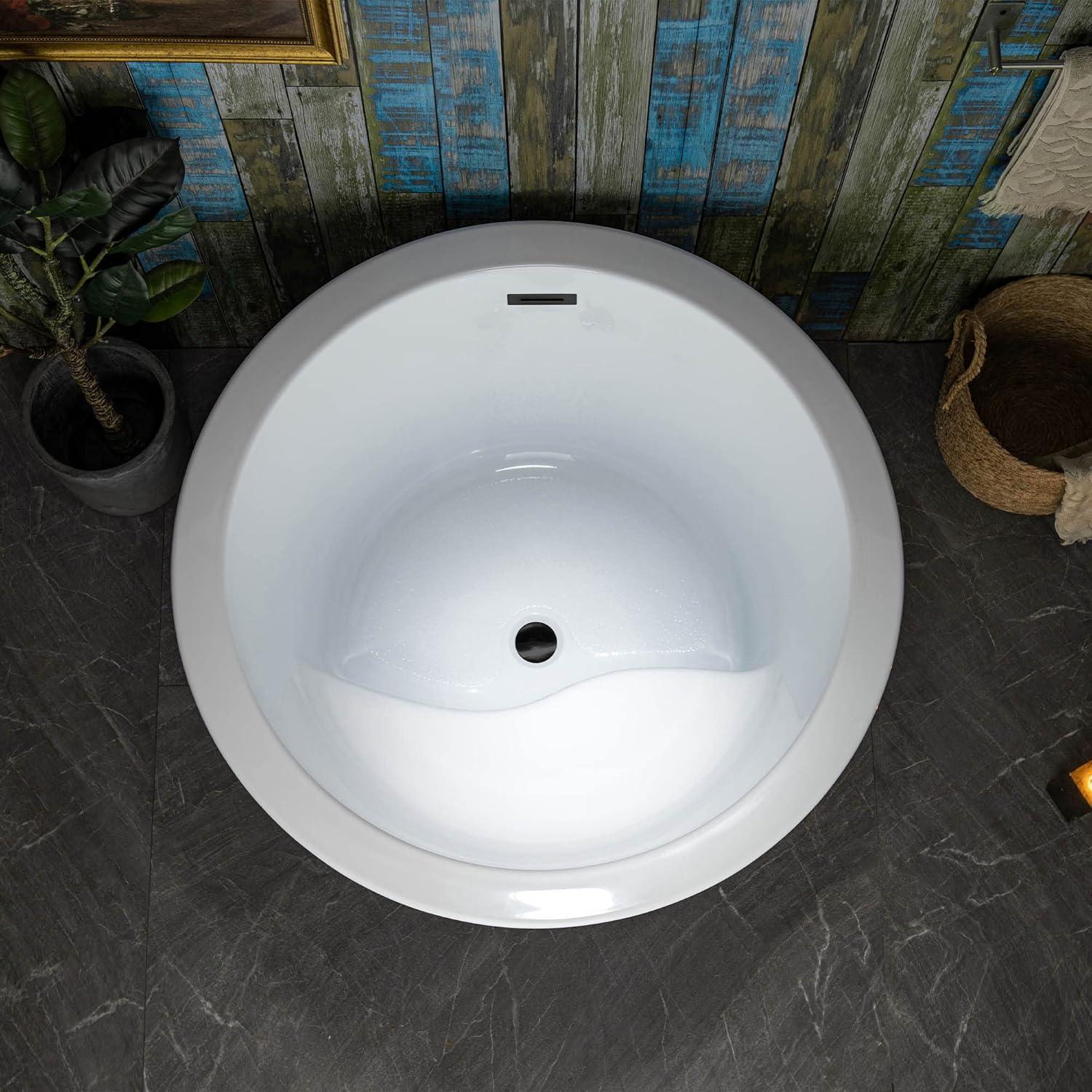 WOODBRIDGE 41" Acrylic Freestanding Bathtub Contemporary Soaking Tub, White Acrylic,Matte Black Drain/Overflow