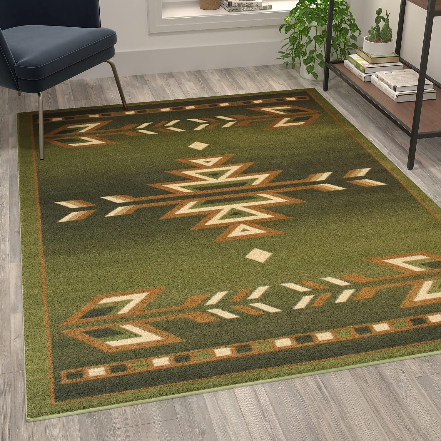 Flash Furniture Lodi Collection Rectangular Southwestern Beige, Green Area Rug, 5' x 7'