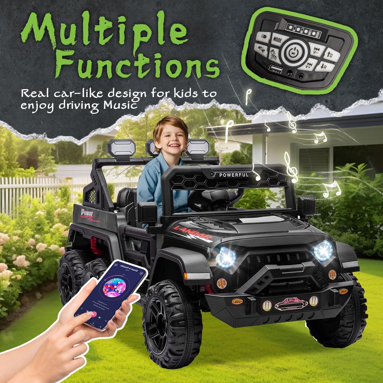 Ancheer 24V Real 2 Seater Ride On Toys Electric SUV Jeep Car With Remote Control,2WD/4WD Switchable, 4X100W Motor, Bluetooth, Music, USB, Lights