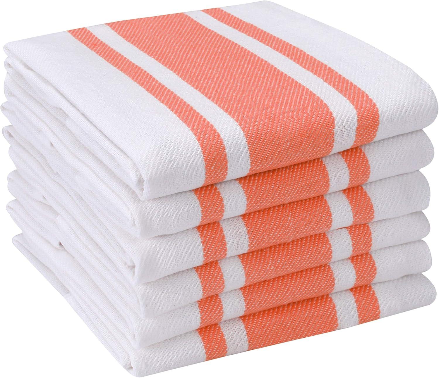 Heavy Duty Orange and White Cotton Kitchen Towels Set of 6