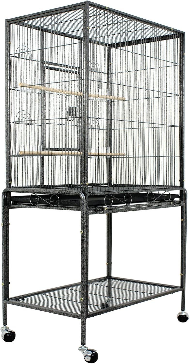 SUPER DEAL 53-Inch Rolling Bird Cage Large Wrought Iron Cage for Cockatiel Sun Conure Parakeet Finch Budgie Lovebird Canary Medium Pet House with Rolling Stand & Storage Shelf