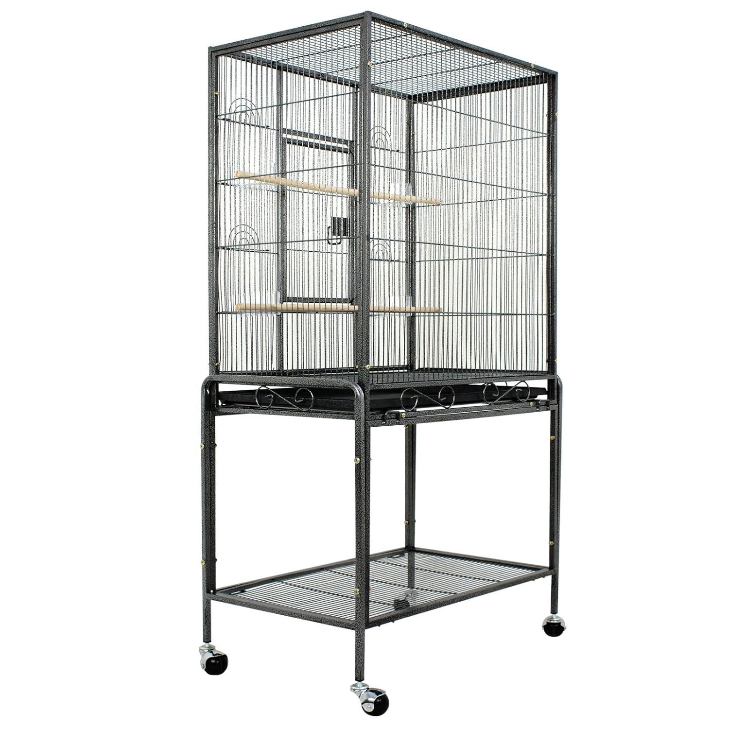 SUPER DEAL 53-Inch Rolling Bird Cage Large Wrought Iron Cage for Cockatiel Sun Conure Parakeet Finch Budgie Lovebird Canary Medium Pet House with Rolling Stand & Storage Shelf