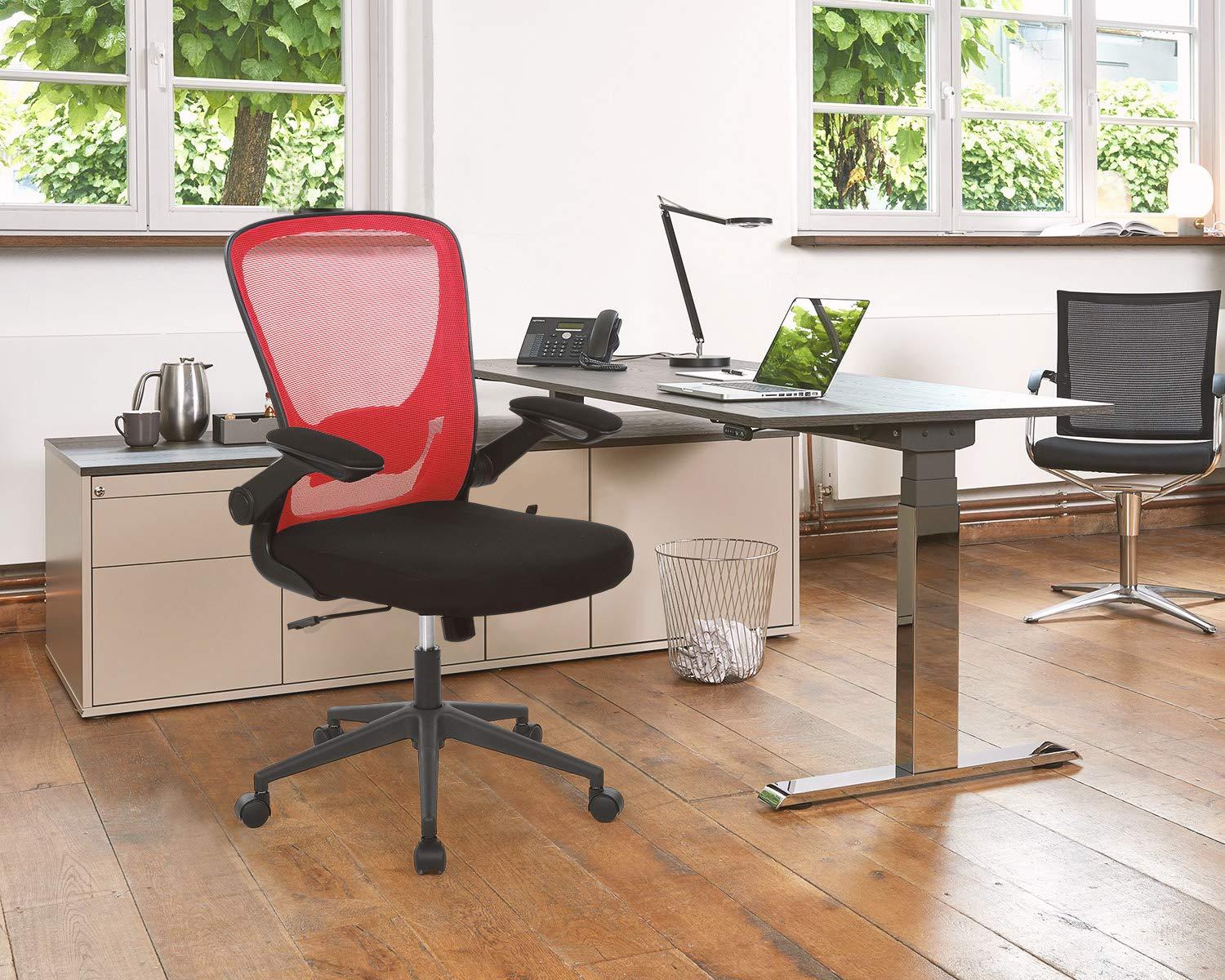 Office Chair Desk Computer Chair with Lumbar Support Flip-up Arms Swivel Rolling Executive Task Mesh Adjustable Ergonomic for Adults(White)