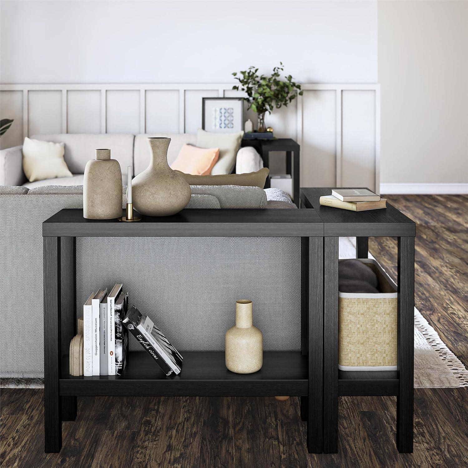 Black MDF Rectangular Sofa Accent Tables with Storage