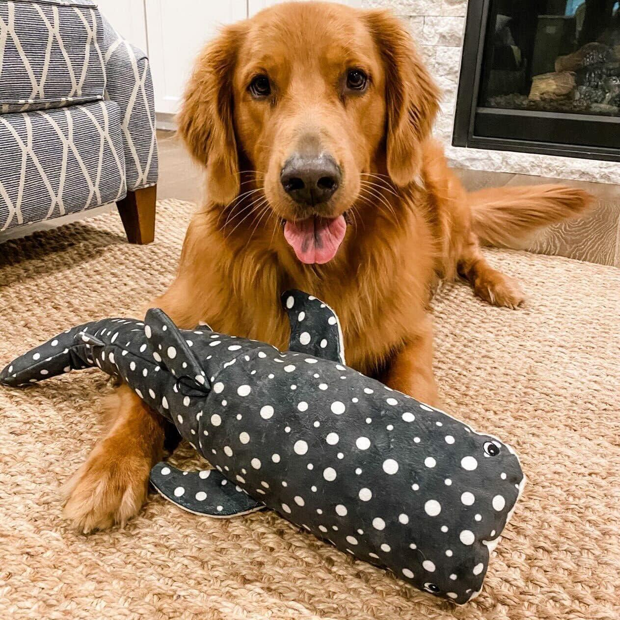 Large Gray and White Plush Whale Shark Dog Toy with Squeaker