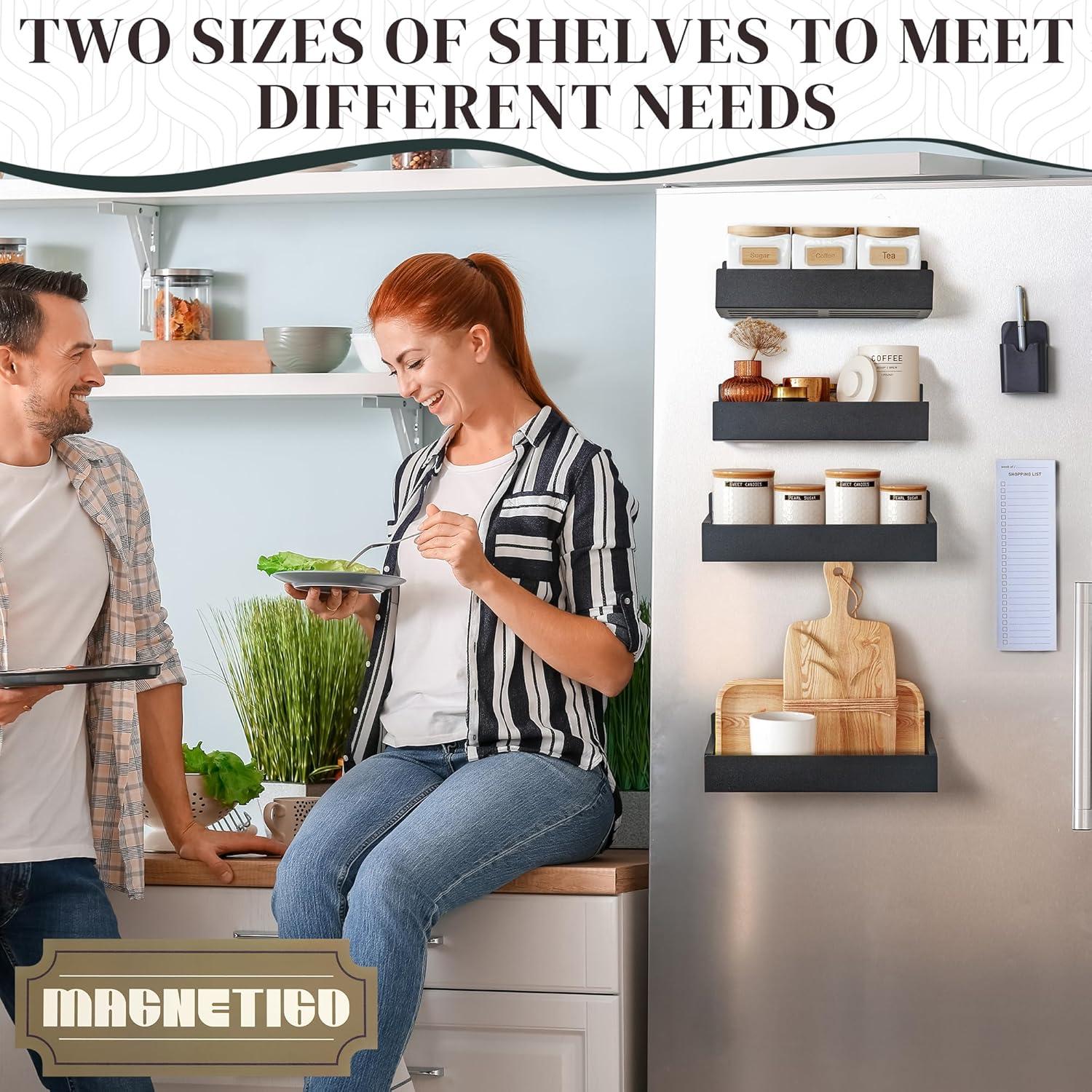 Magnetic Spice Rack for Refrigerator Magnetic Fridge Shelf for Kitchen Spice Organizer Magnetic Shelf for Fridge Space Saving Black 4 Pack with Magnetic Paper Towel Holder